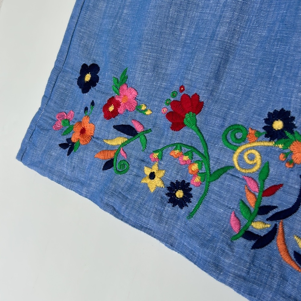 Talbots Embroidered Linen Chambray A-Line Skirt - Picture 4 of 11